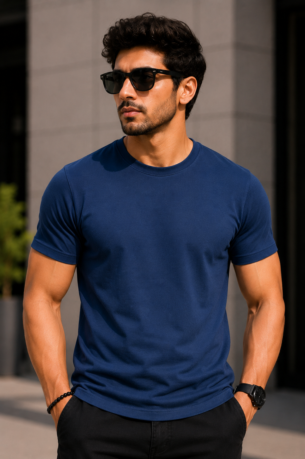Plain Half Neck T-Shirt for Men Navy Blue