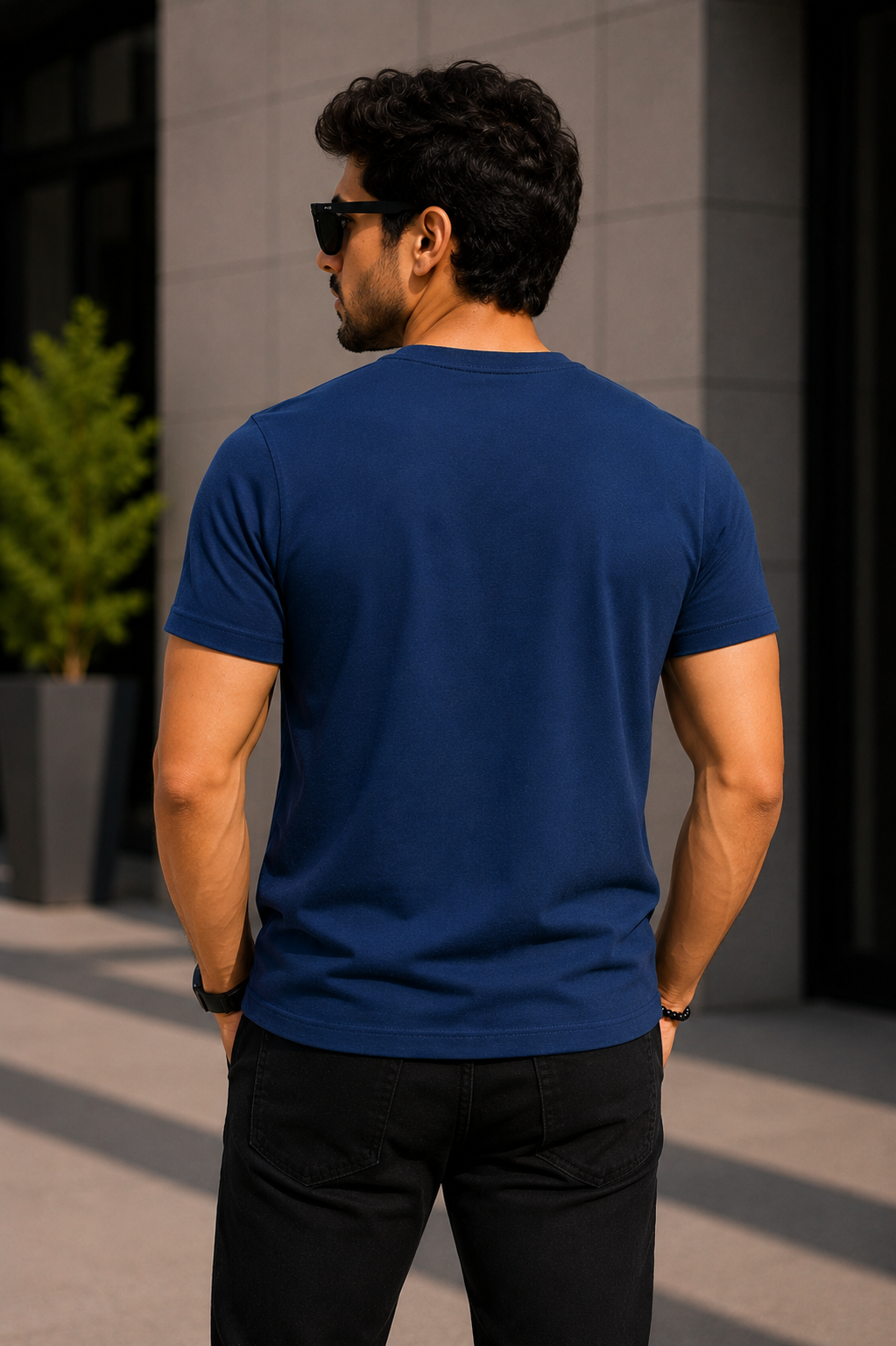 Plain Half Neck T-Shirt for Men Navy Blue