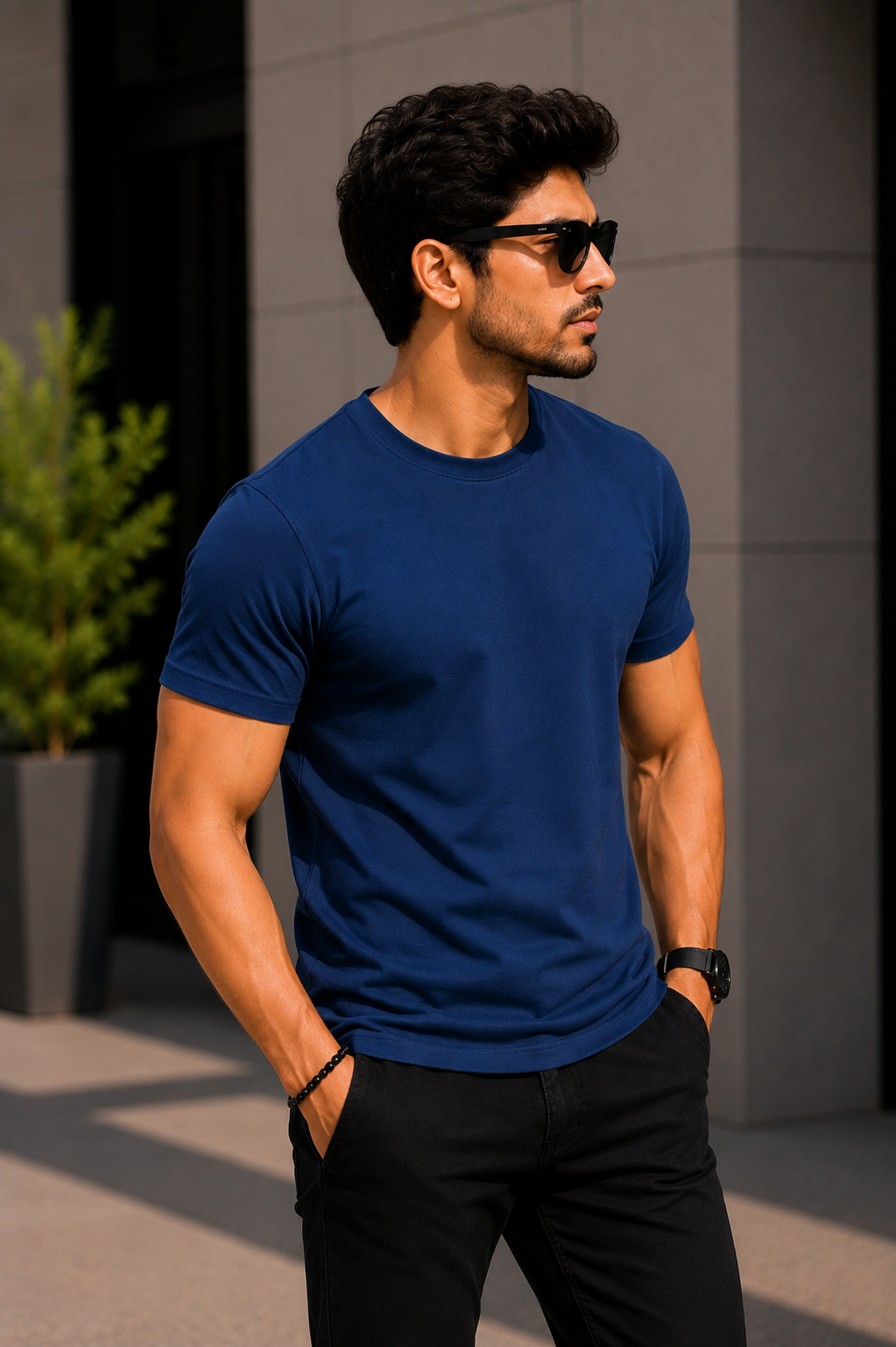 Plain Half Neck T-Shirt for Men Navy Blue
