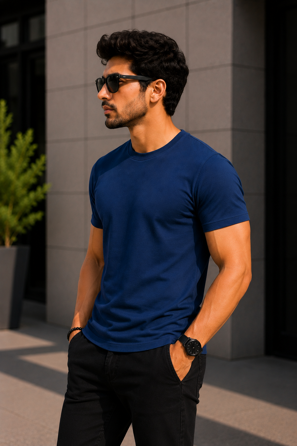 Plain Half Neck T-Shirt for Men Navy Blue