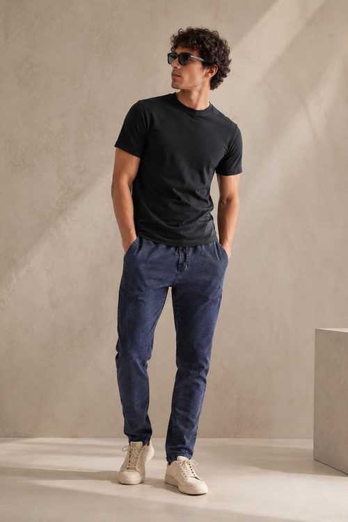 Plain Half Neck T-Shirt for Men Black | Regular Fit Cotton Tee