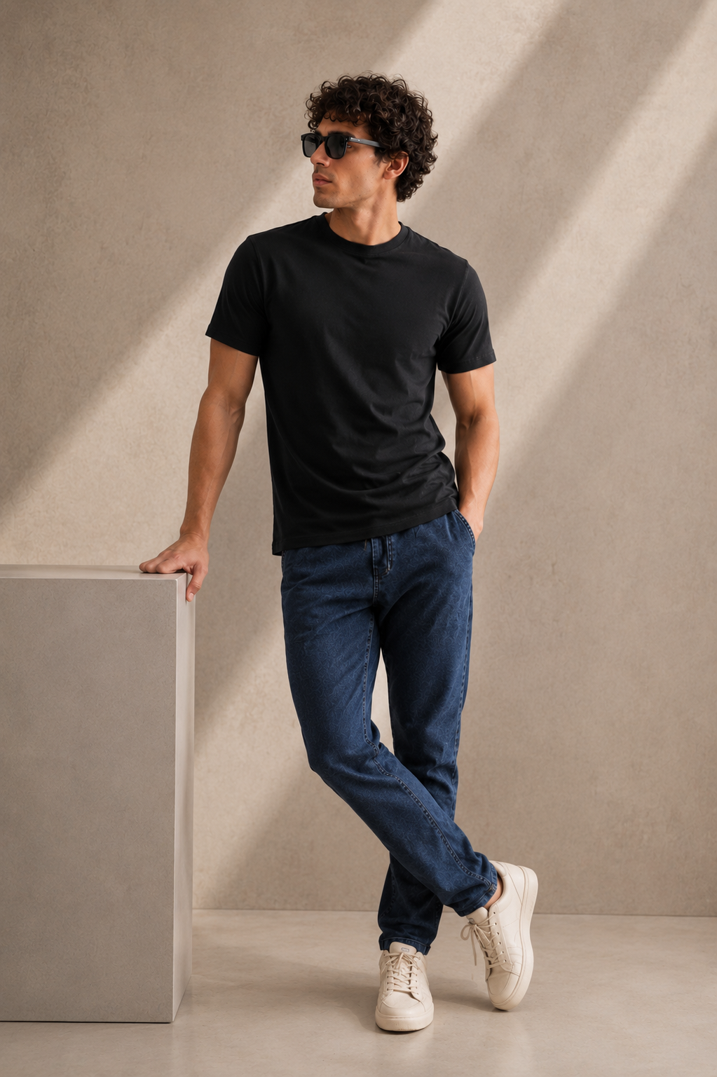 Plain Half Neck T-Shirt for Men Black | Regular Fit Cotton Tee