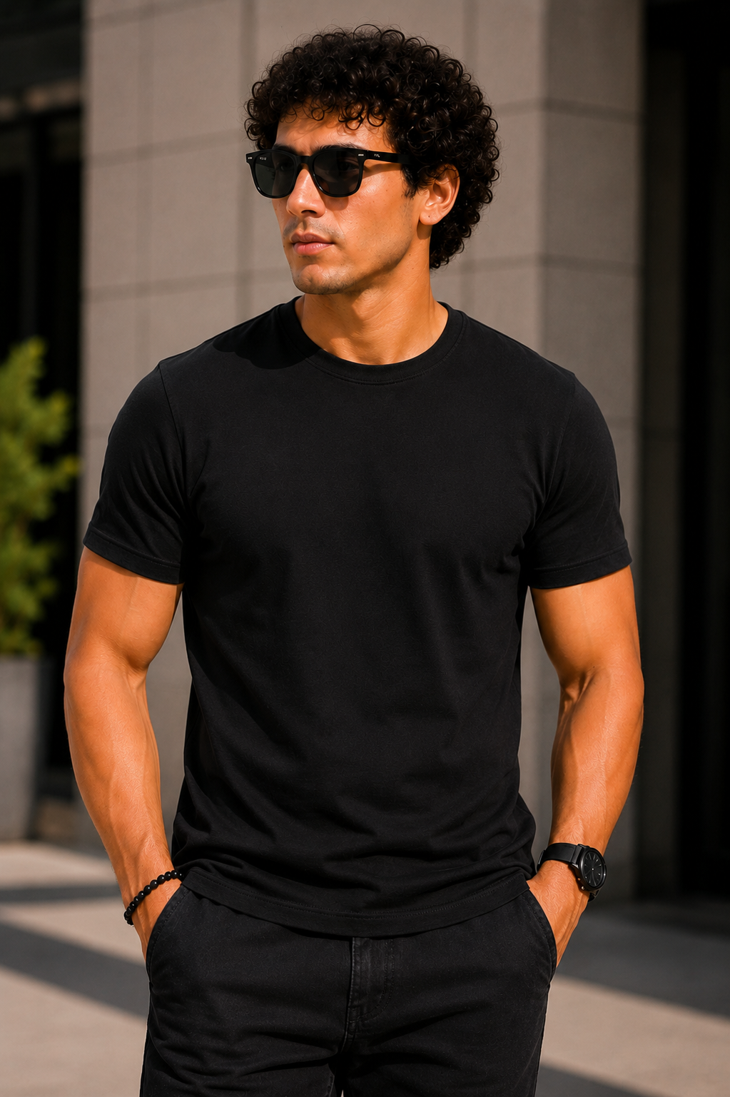 Plain Half Neck T-Shirt for Men Black