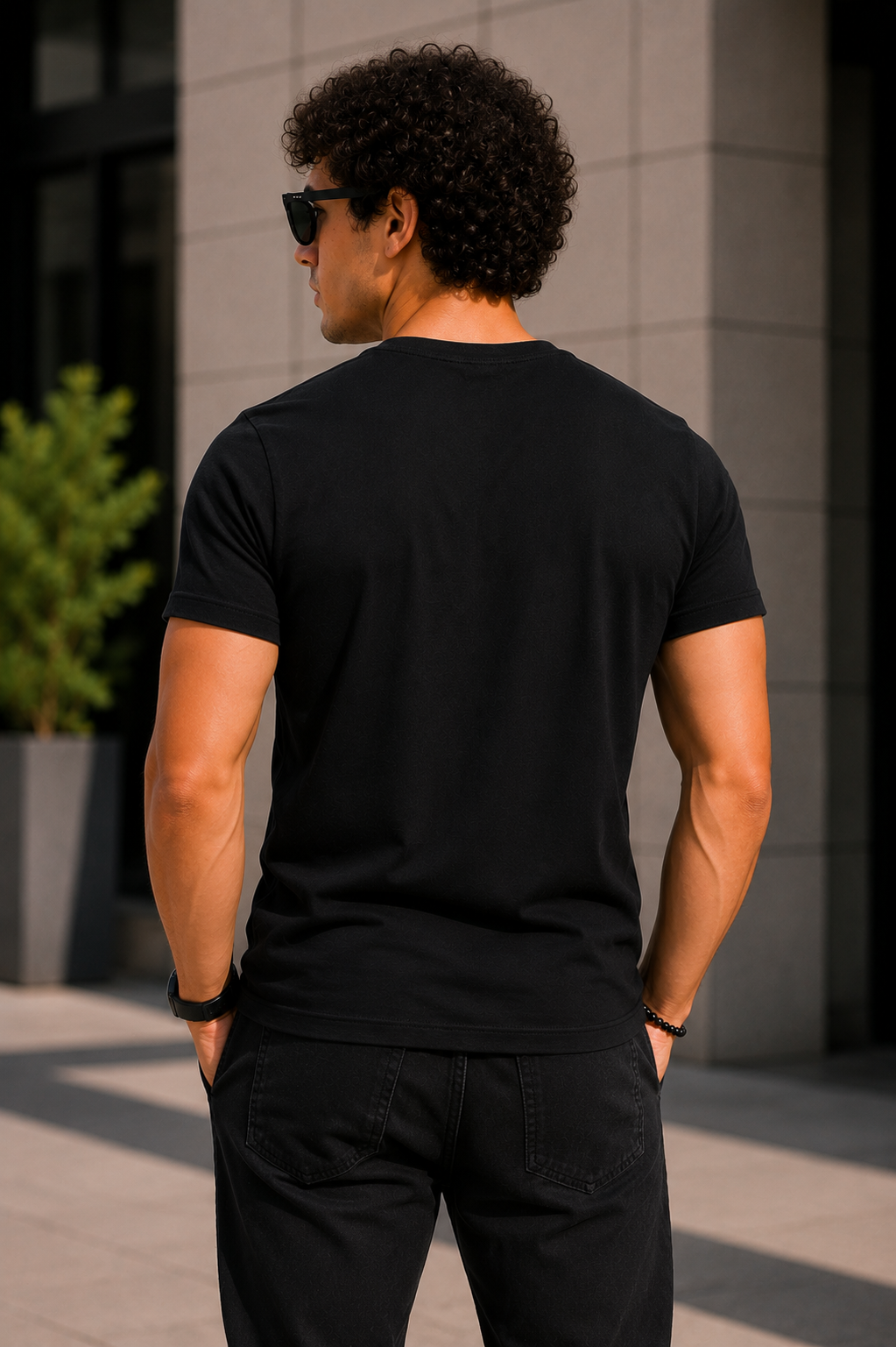 Plain Half Neck T-Shirt for Men Black