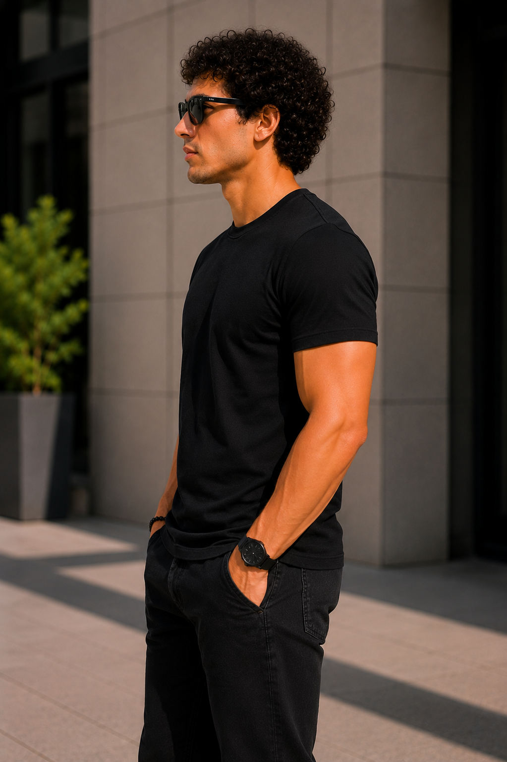 Plain Half Neck T-Shirt for Men Black