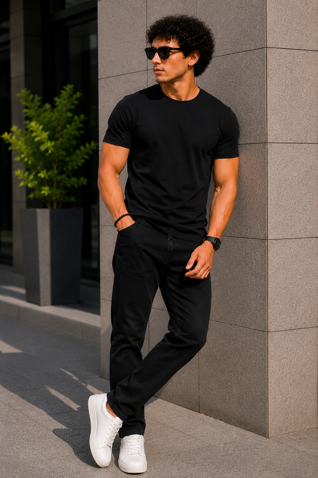 Plain Half Neck T-Shirt for Men Black