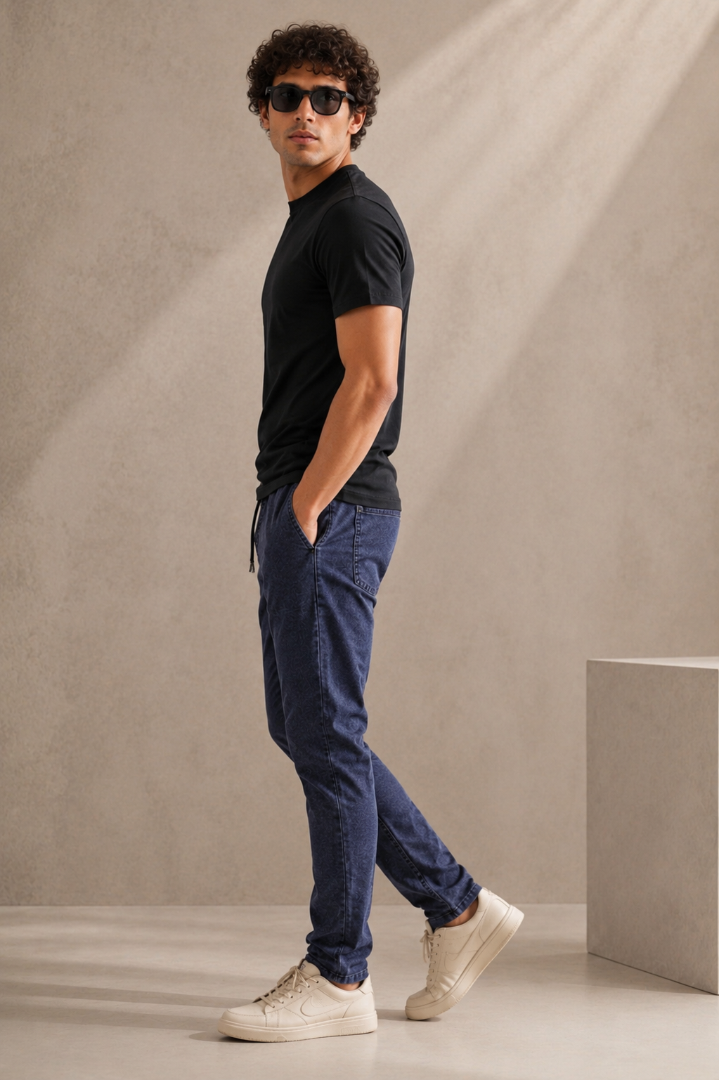 Plain Half Neck T-Shirt for Men Black | Regular Fit Cotton Tee
