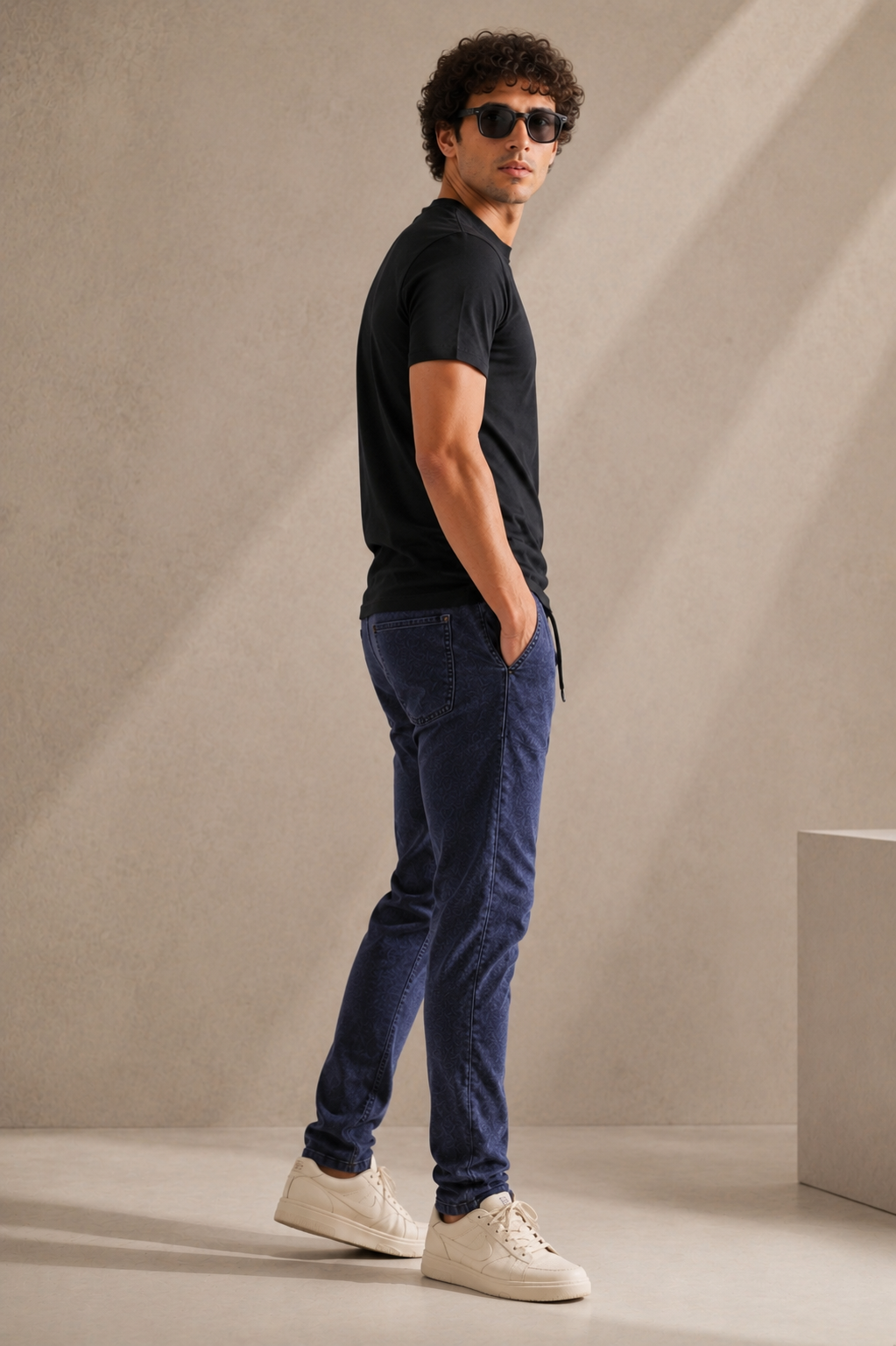 Plain Half Neck T-Shirt for Men Black | Regular Fit Cotton Tee