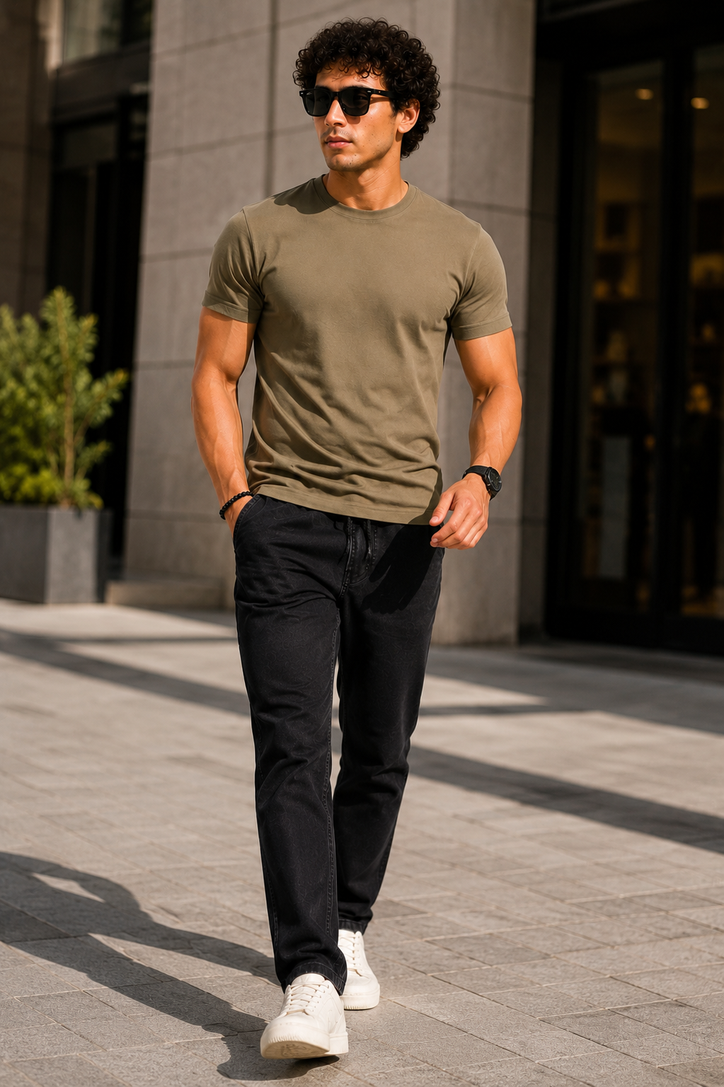 Plain Half Neck T-Shirt for Men Brown | Regular Fit Cotton Tee