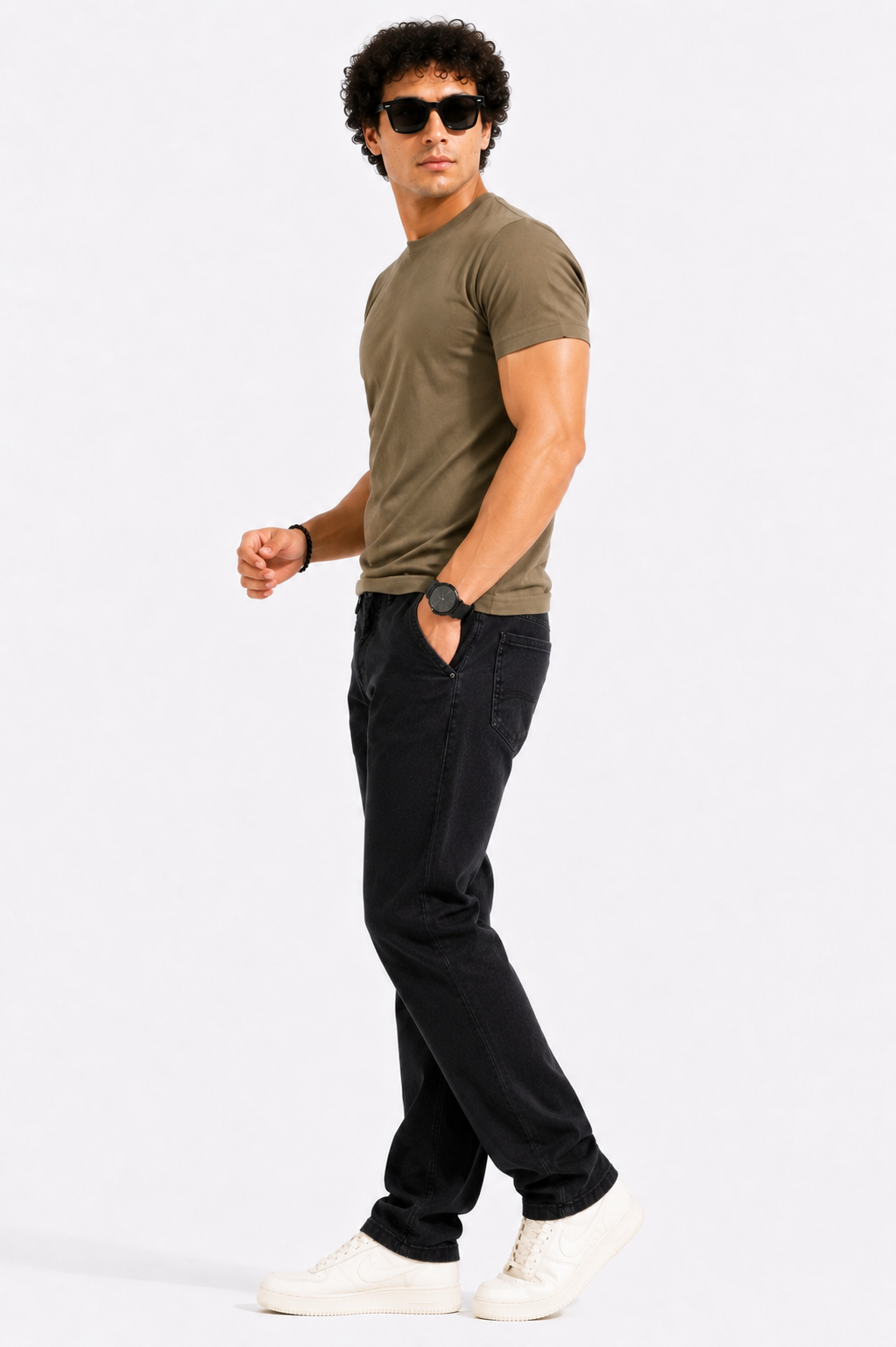 Plain Half Neck T-Shirt for Men Brown | Regular Fit Cotton Tee