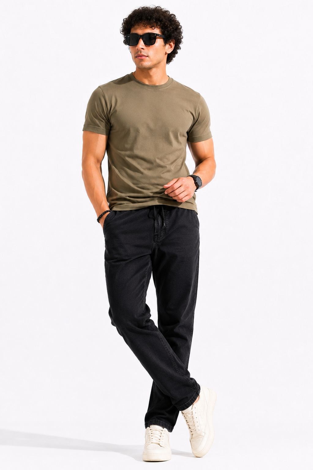 Plain Half Neck T-Shirt for Men Brown | Regular Fit Cotton Tee