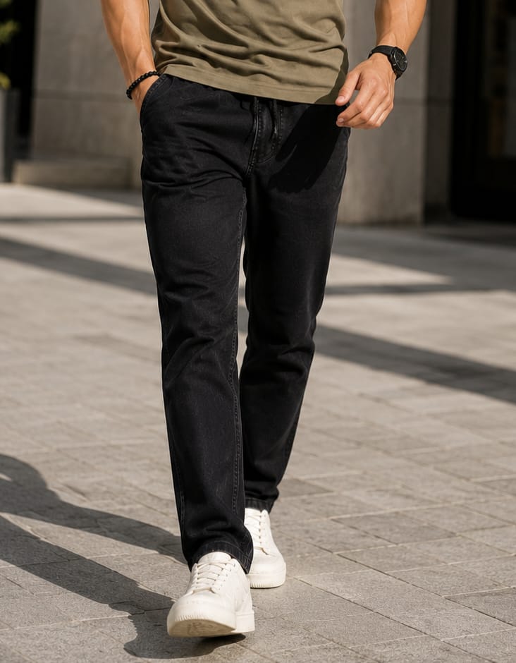 Men's Premium Denim Lower Track Pants Black