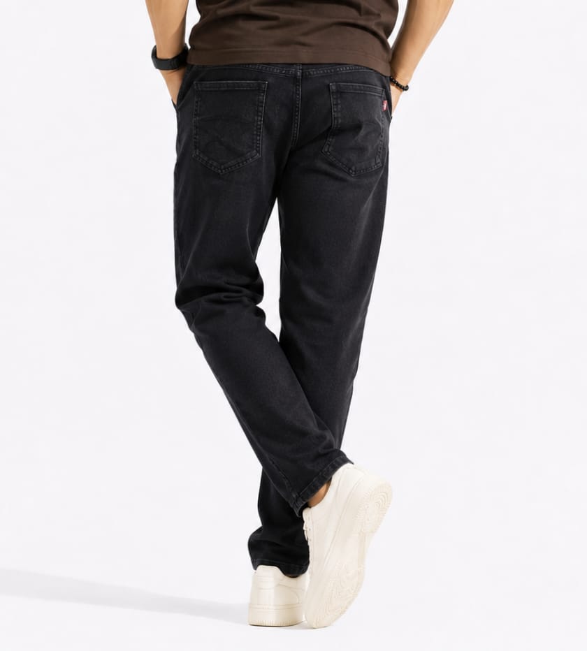 Men's Premium Denim Lower Track Pants Black