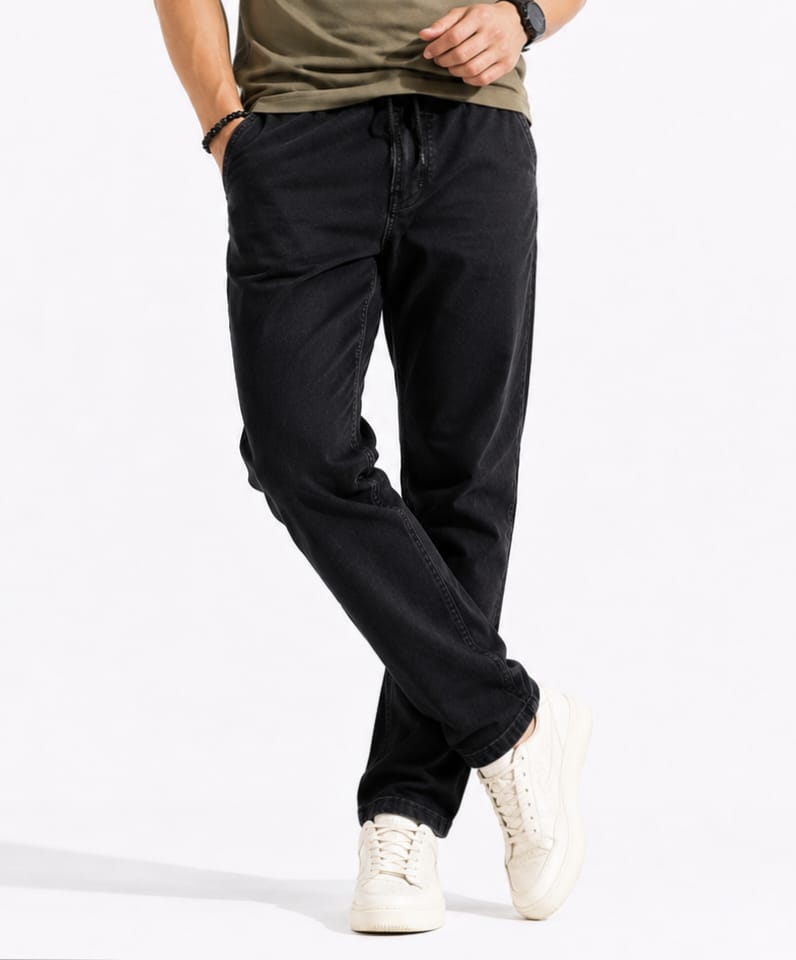 Men's Premium Denim Lower Track Pants Black