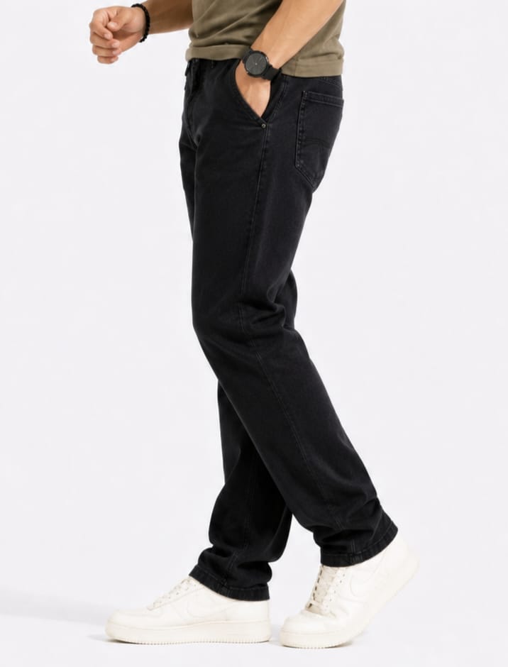 Men's Premium Denim Lower Track Pants Black