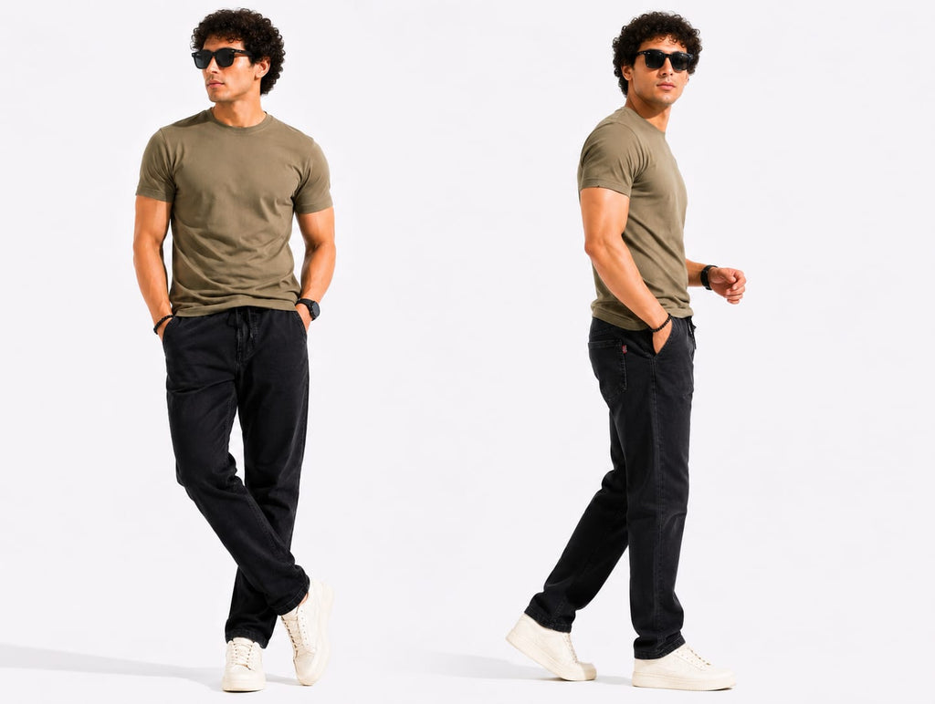 Men's Premium Denim Lower Track Pants Black