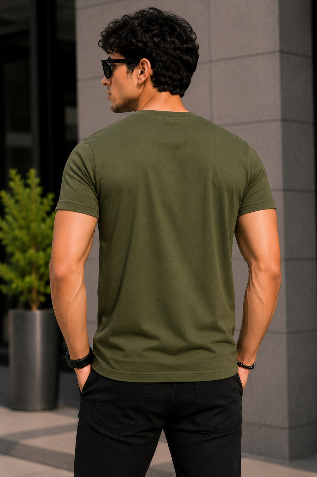 Plain Half Neck T-Shirt for Men Olive Green