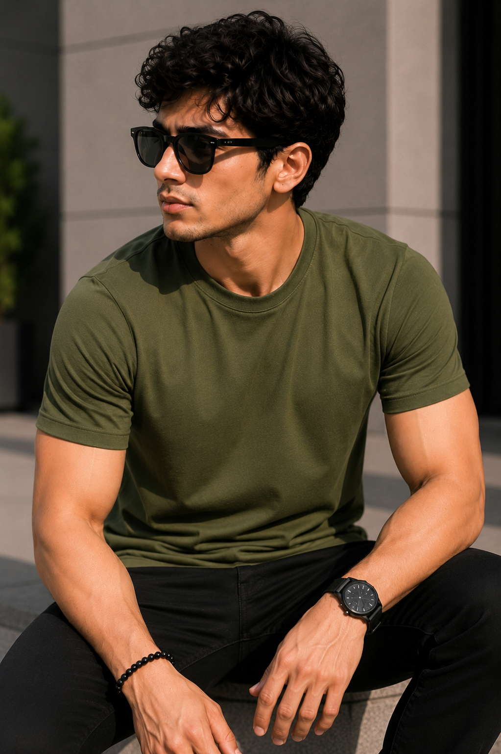 Plain Half Neck T-Shirt for Men Olive Green