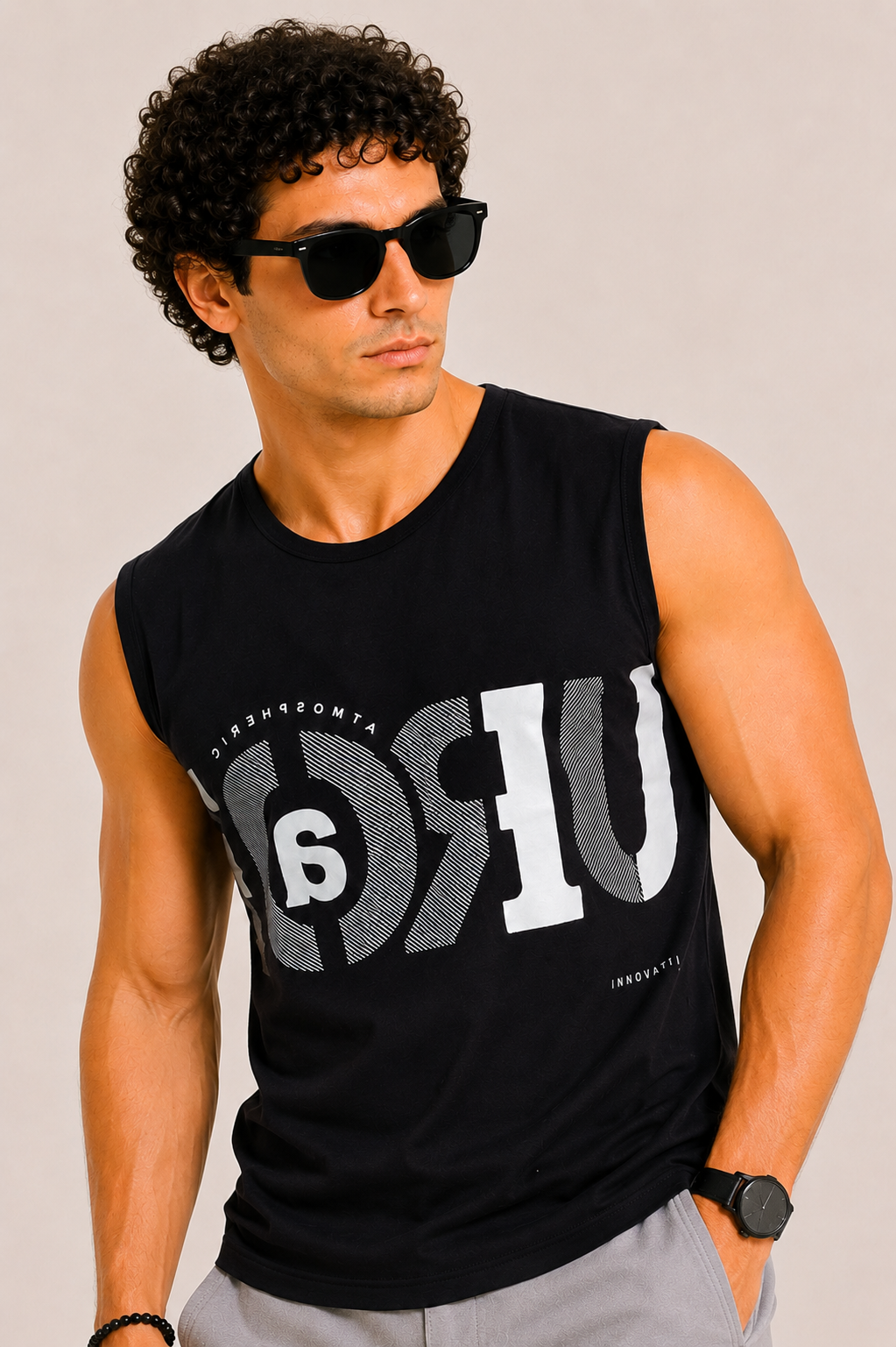 AROO Sleeveless T-Shirt Men's | Premium Cotton Summer Wear | Mustard Black