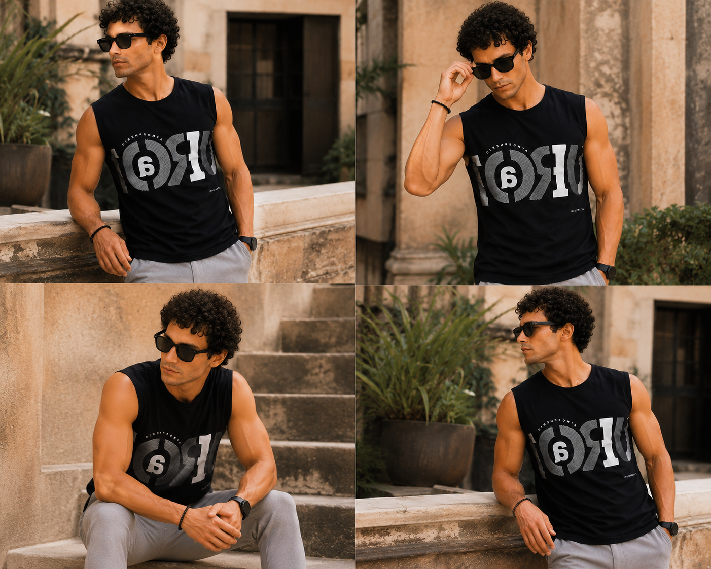 AROO Sleeveless T-Shirt Men's | Premium Cotton Summer Wear | Mustard Black