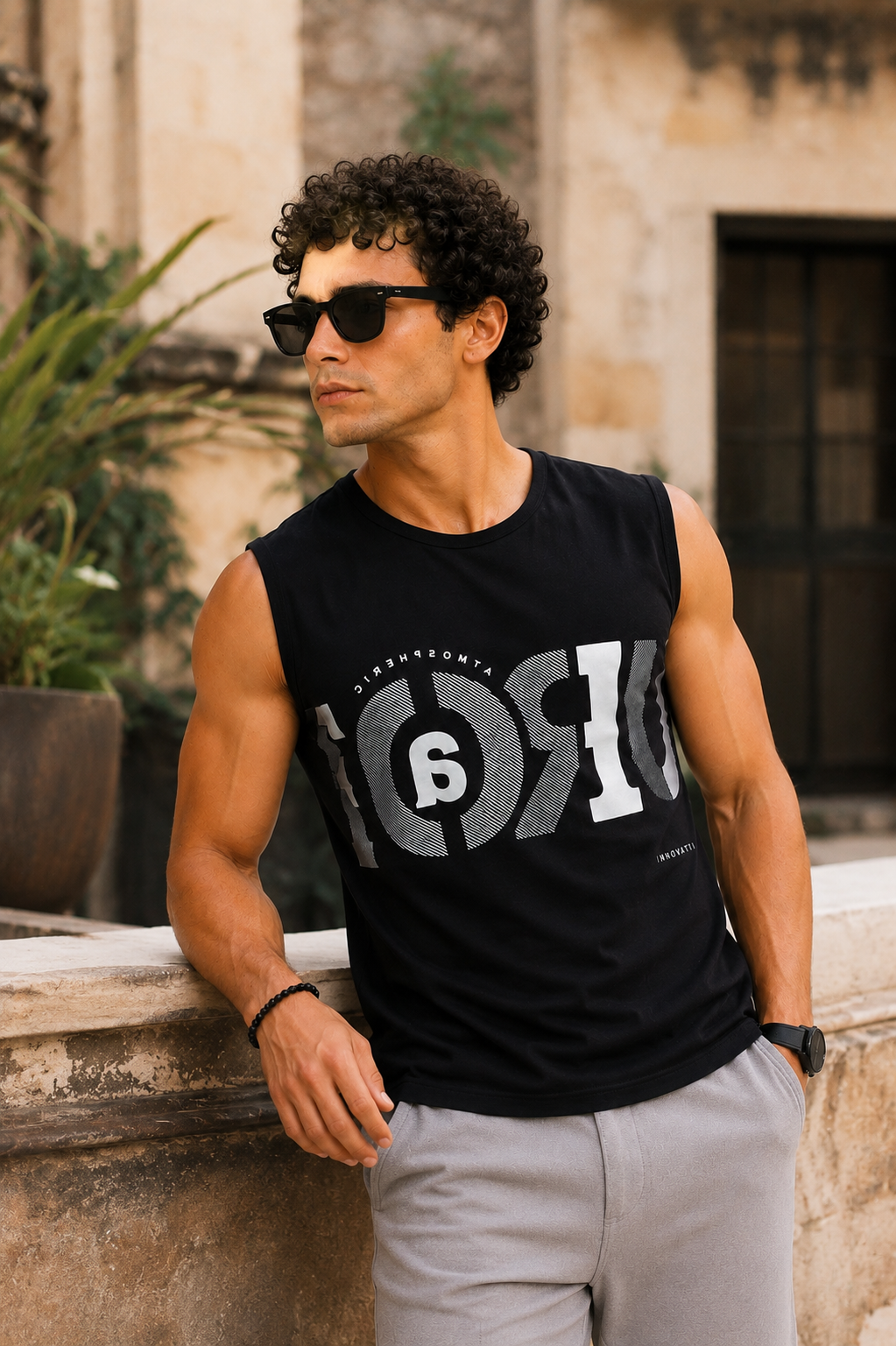 AROO Sleeveless T-Shirt Men's | Premium Cotton Summer Wear | Mustard Black