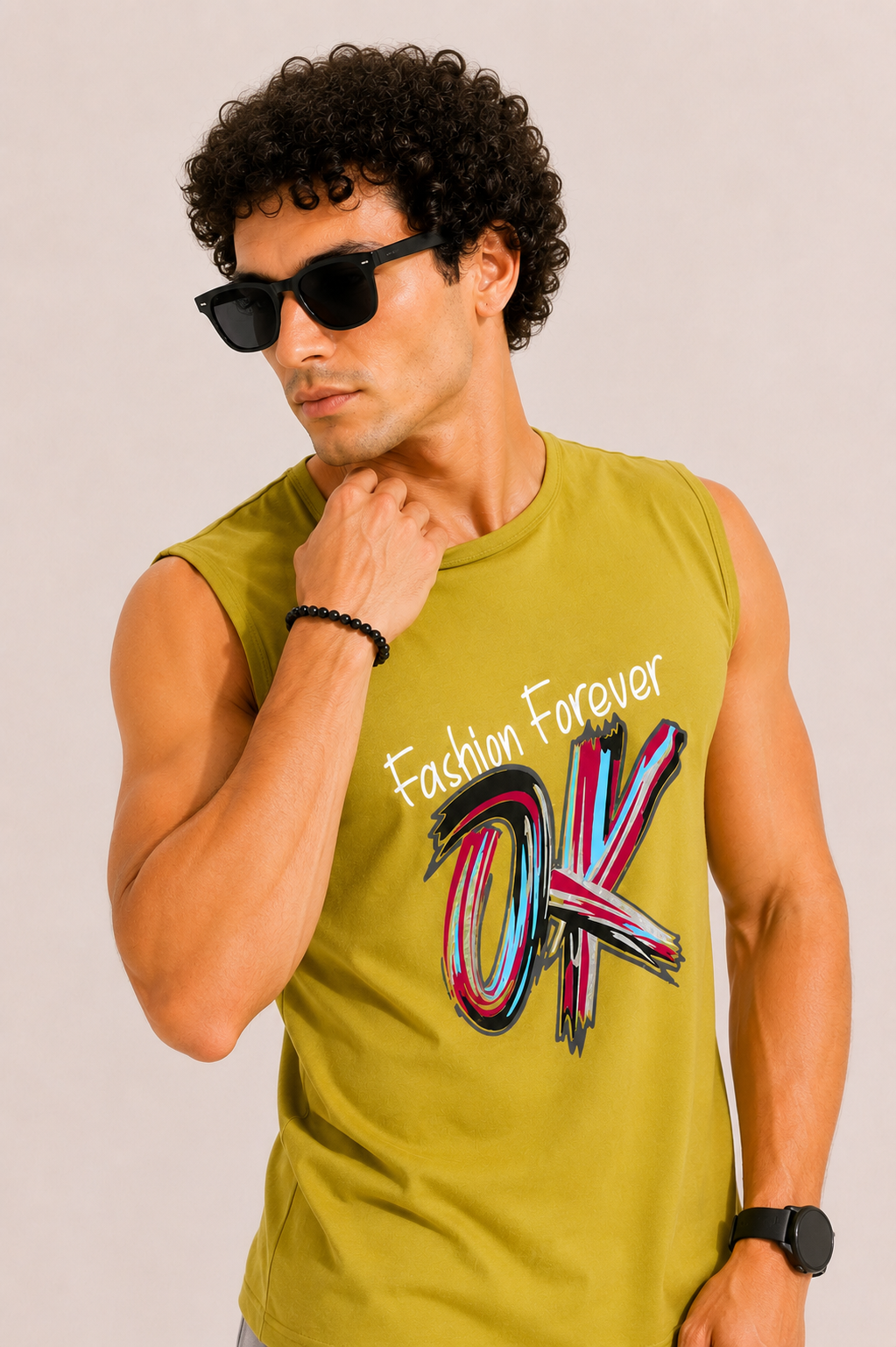 AROO Sleeveless T-Shirt for Men's| Premium Cotton Summer Wear | Mustard Yellow