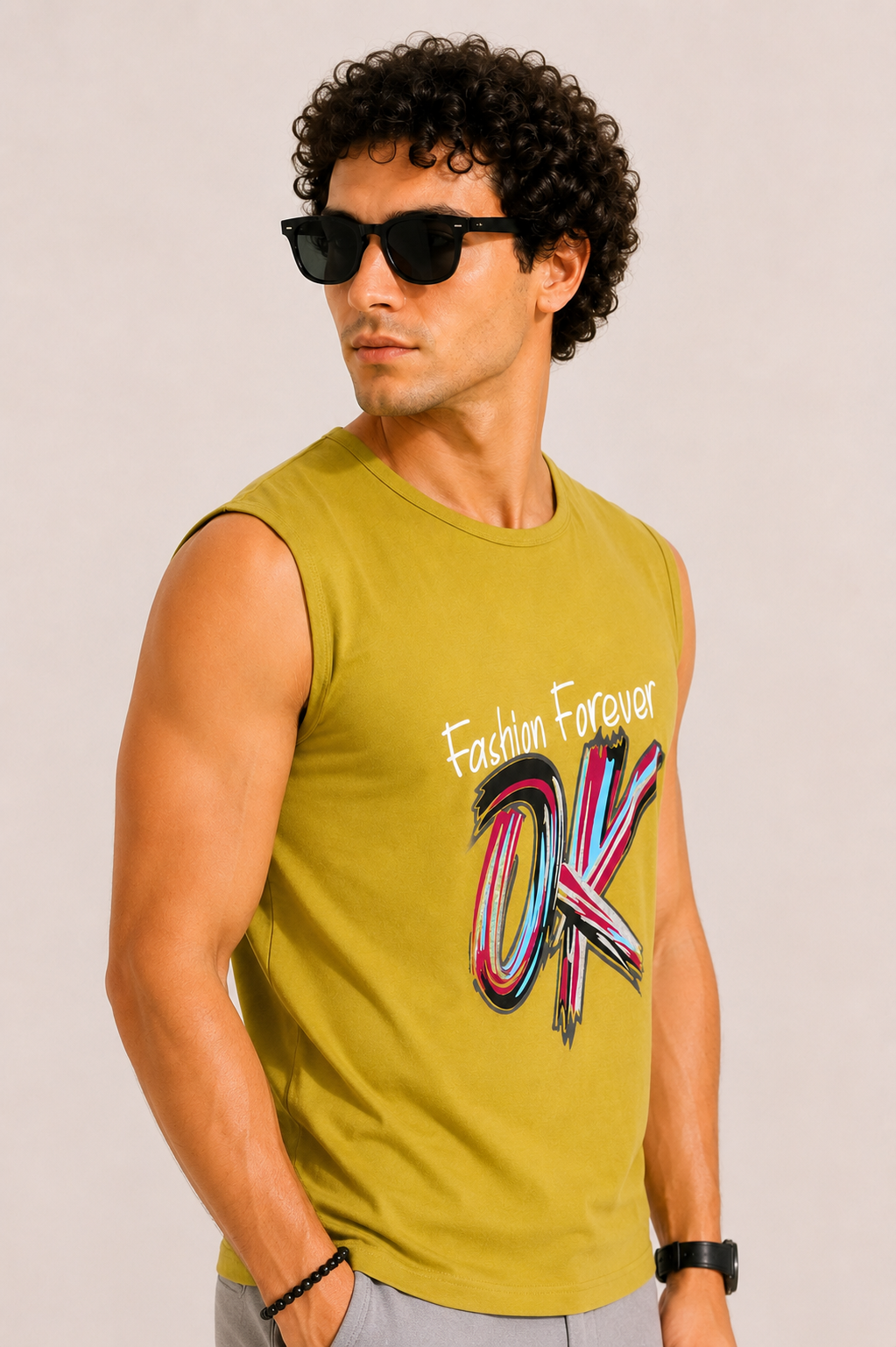 AROO Sleeveless T-Shirt for Men's| Premium Cotton Summer Wear | Mustard Yellow
