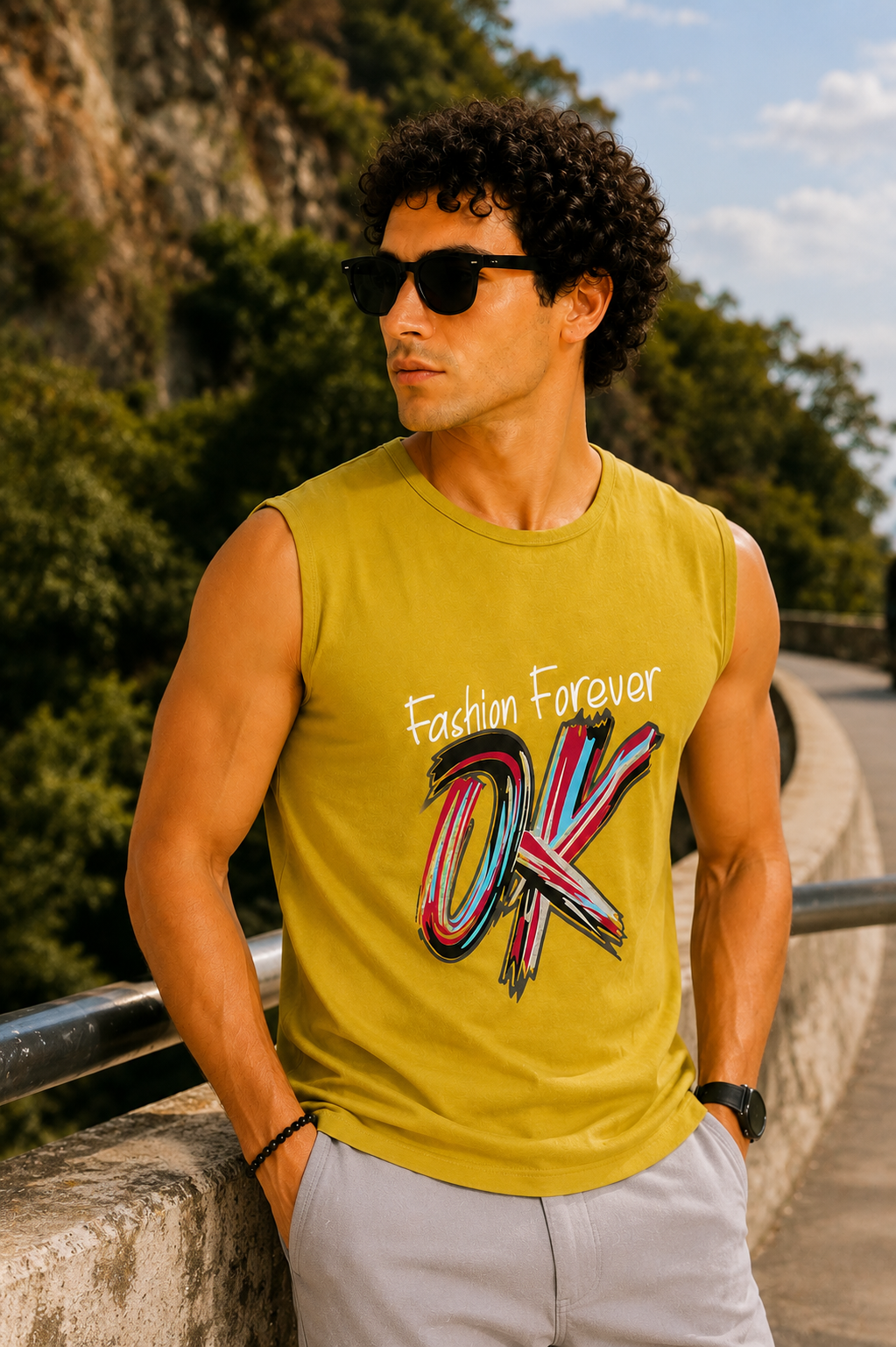 AROO Sleeveless T-Shirt for Men's| Premium Cotton Summer Wear | Mustard Yellow