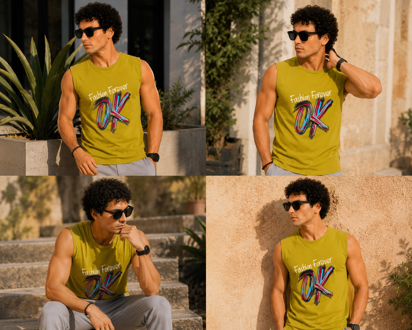 Sleeveless Yellow T-Shirt for Men's