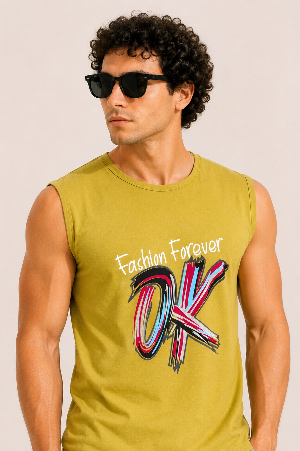 AROO Sleeveless T-Shirt for Men's| Premium Cotton Summer Wear | Mustard Yellow