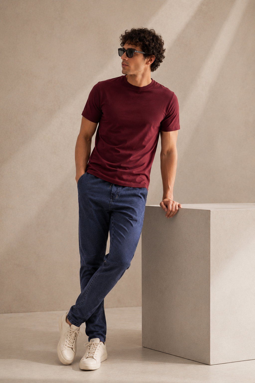Plain Half Neck T-Shirt for Men Maroon | Regular Fit Cotton Tee