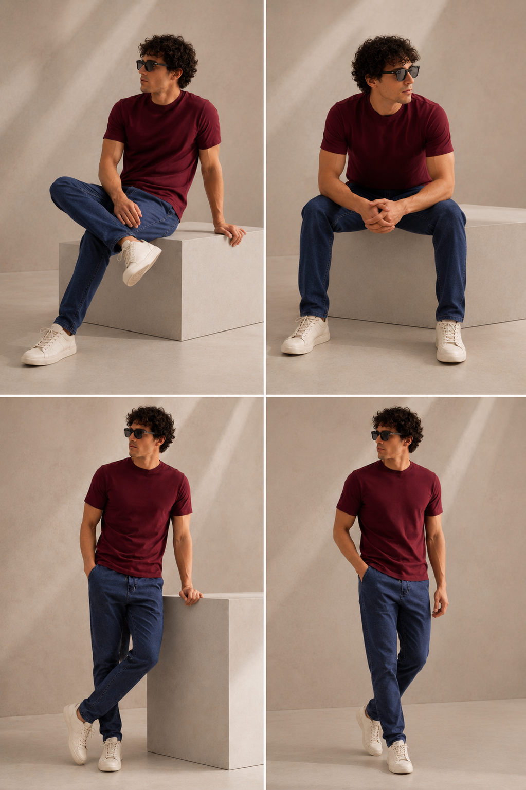 Plain Half Neck T-Shirt for Men Maroon | Regular Fit Cotton Tee