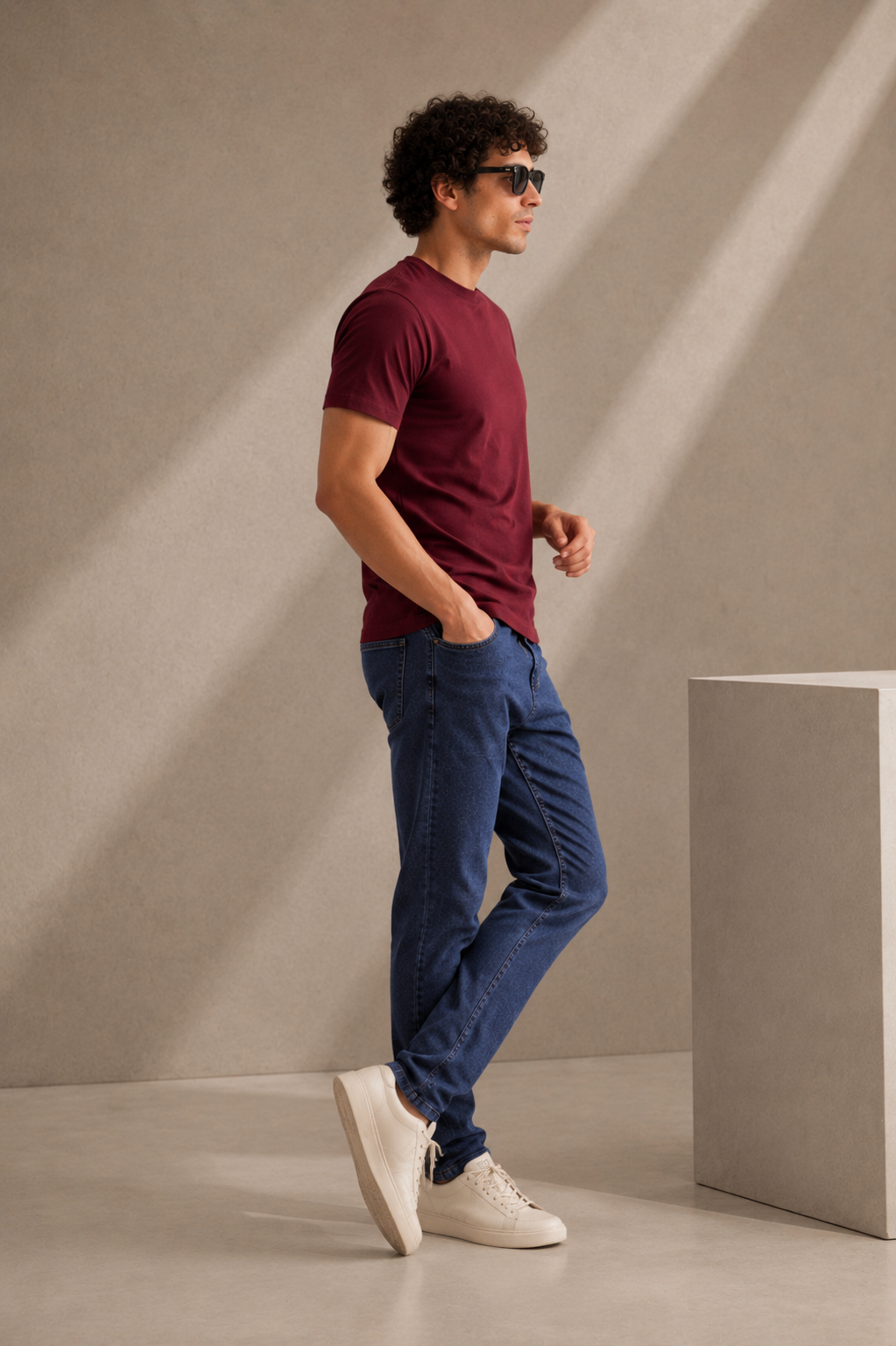 Plain Half Neck T-Shirt for Men Maroon | Regular Fit Cotton Tee