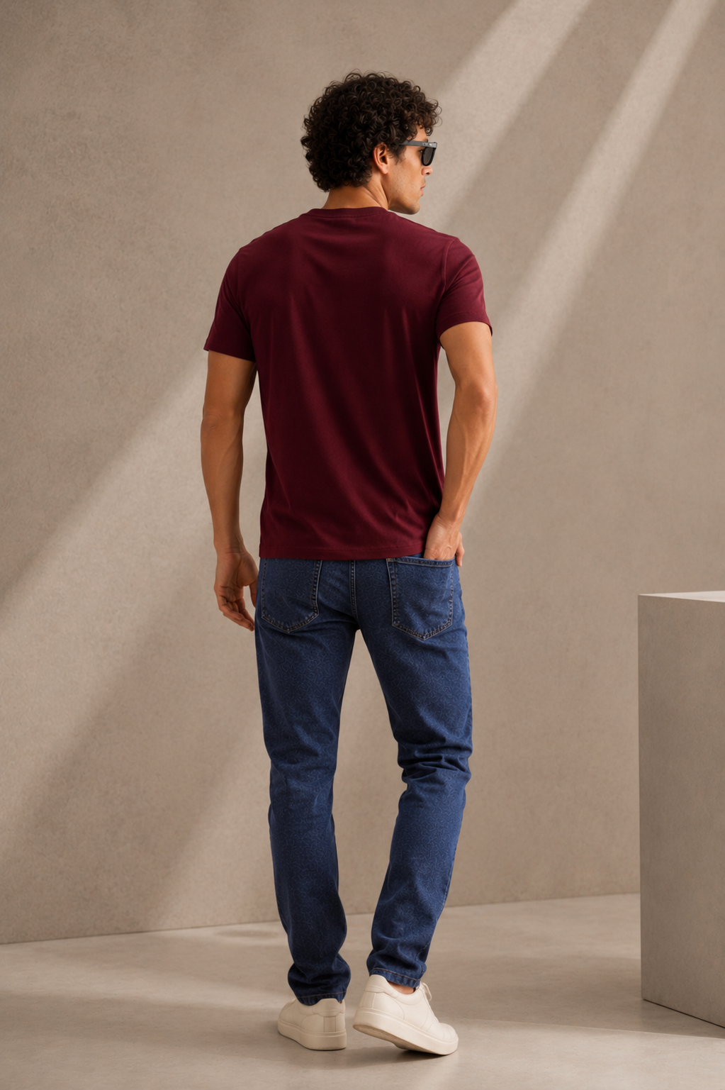 Plain Half Neck T-Shirt for Men Maroon | Regular Fit Cotton Tee