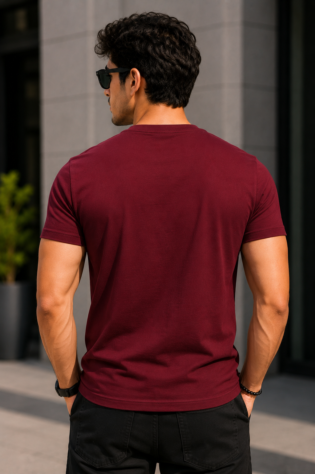 Plain Half Neck T-Shirt for Men Maroon