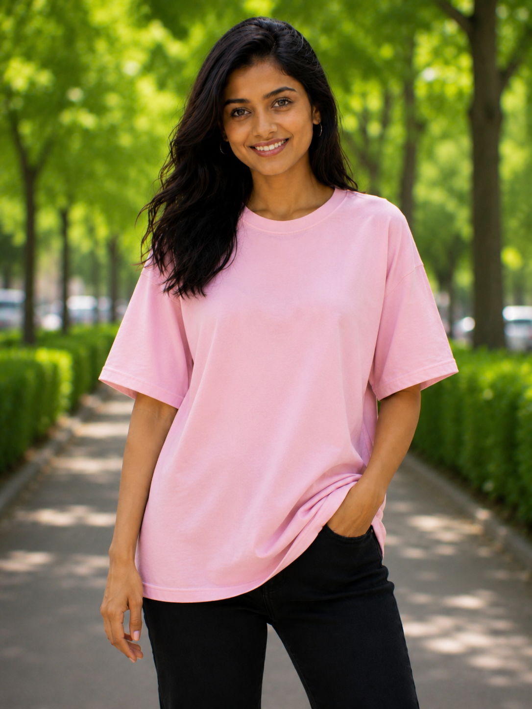 Plain Half Neck T-Shirt for Women Baby Pink