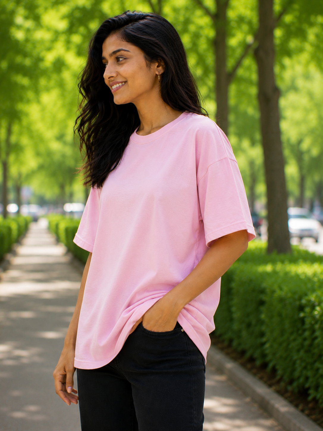 Plain Half Neck T-Shirt for Women Baby Pink
