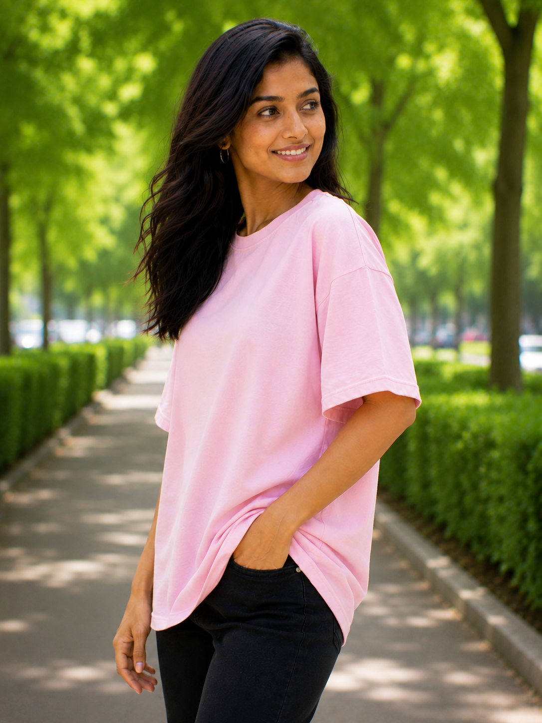 Plain Half Neck T-Shirt for Women Baby Pink