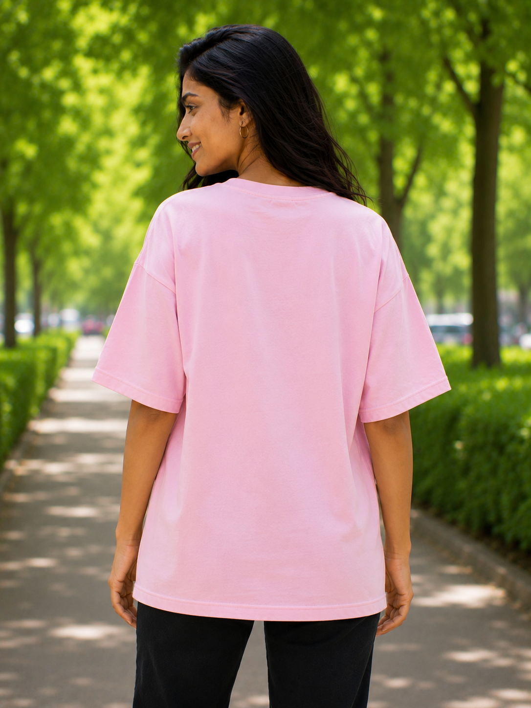 Plain Half Neck T-Shirt for Women Baby Pink