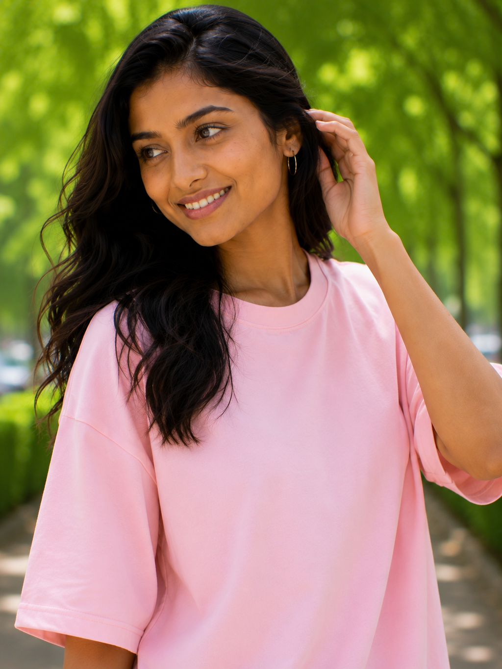 Plain Half Neck T-Shirt for Women Baby Pink