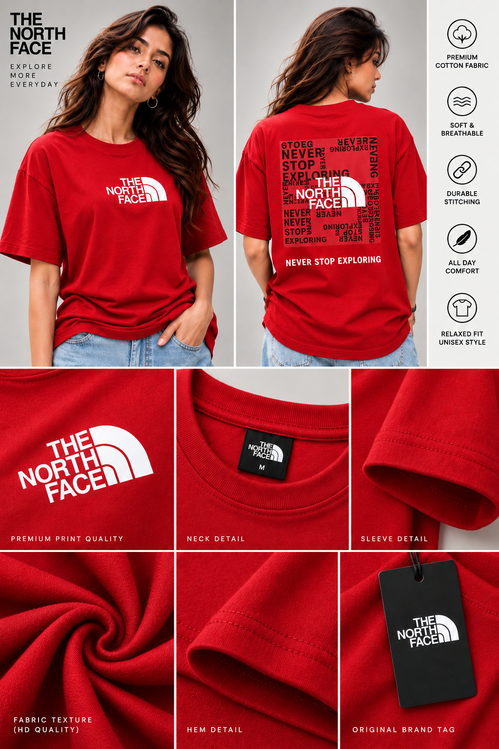 Women’s Graphic Oversized Red T-Shirt THE NORTH FACE