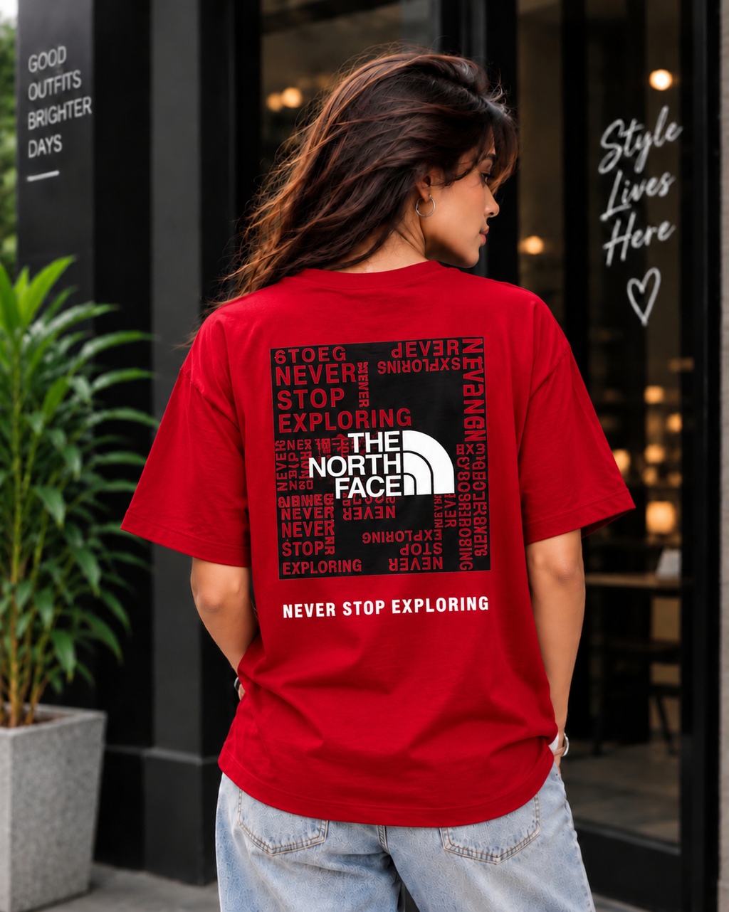 Women’s Graphic Oversized Red T-Shirt THE NORTH FACE