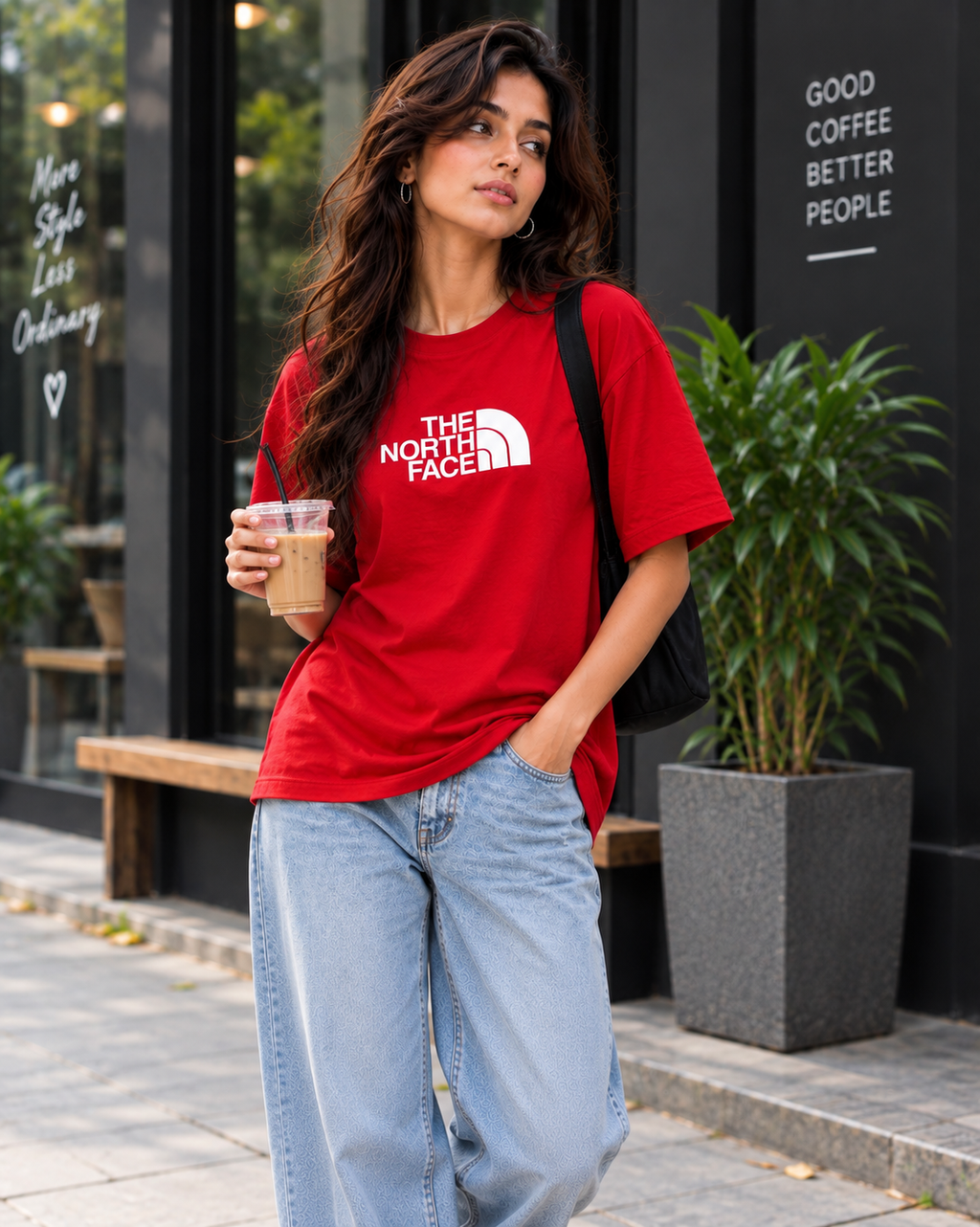 Women’s Graphic Oversized Red T-Shirt THE NORTH FACE