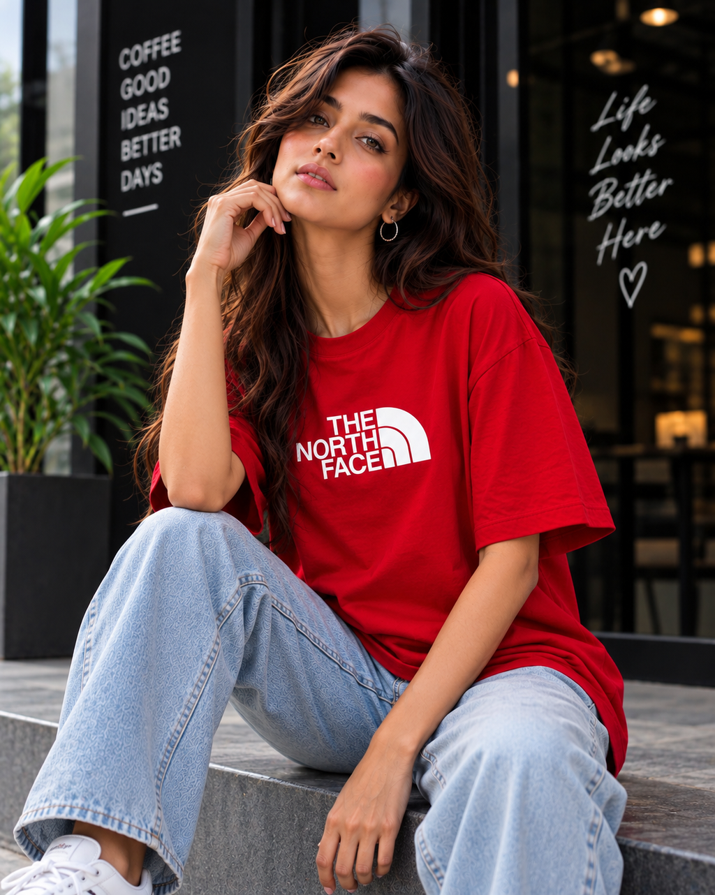 Women’s Graphic Oversized Red T-Shirt THE NORTH FACE