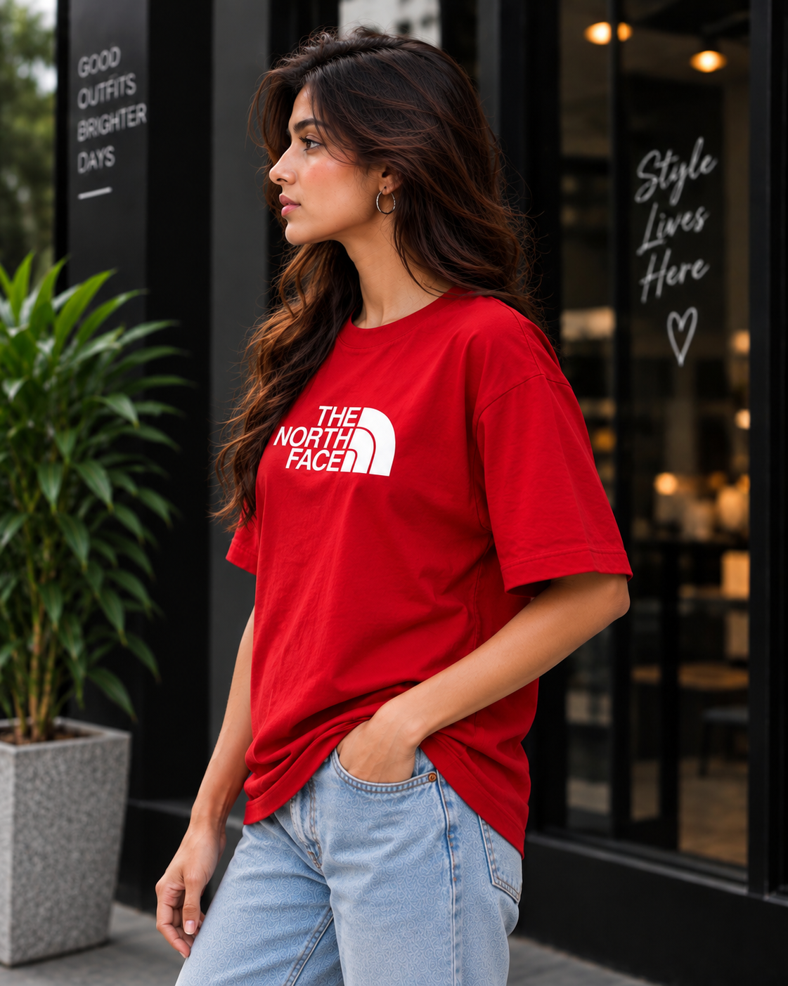 Women’s Graphic Oversized Red T-Shirt THE NORTH FACE