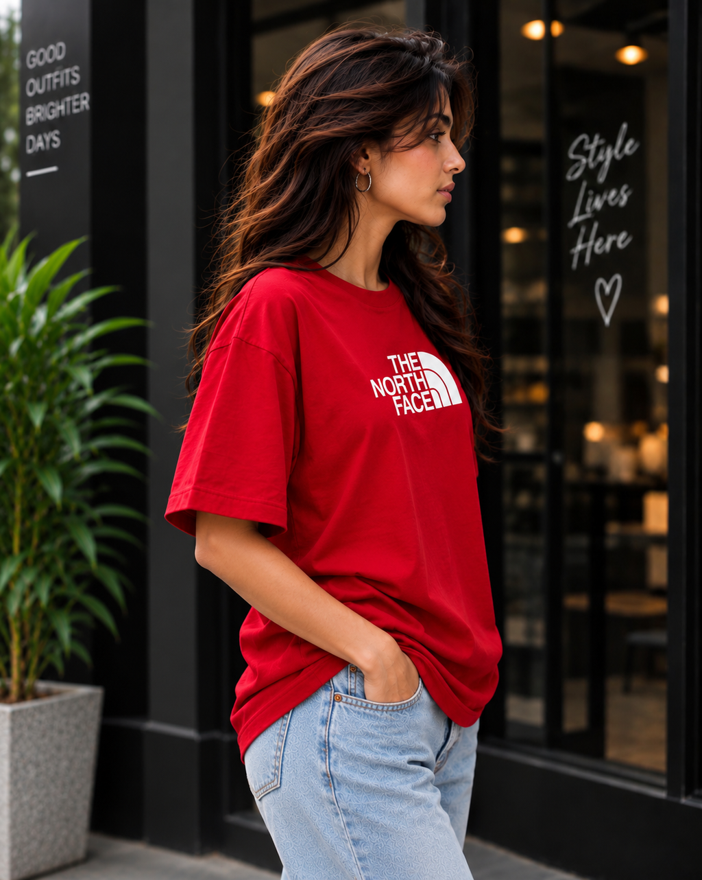 Women’s Graphic Oversized Red T-Shirt THE NORTH FACE