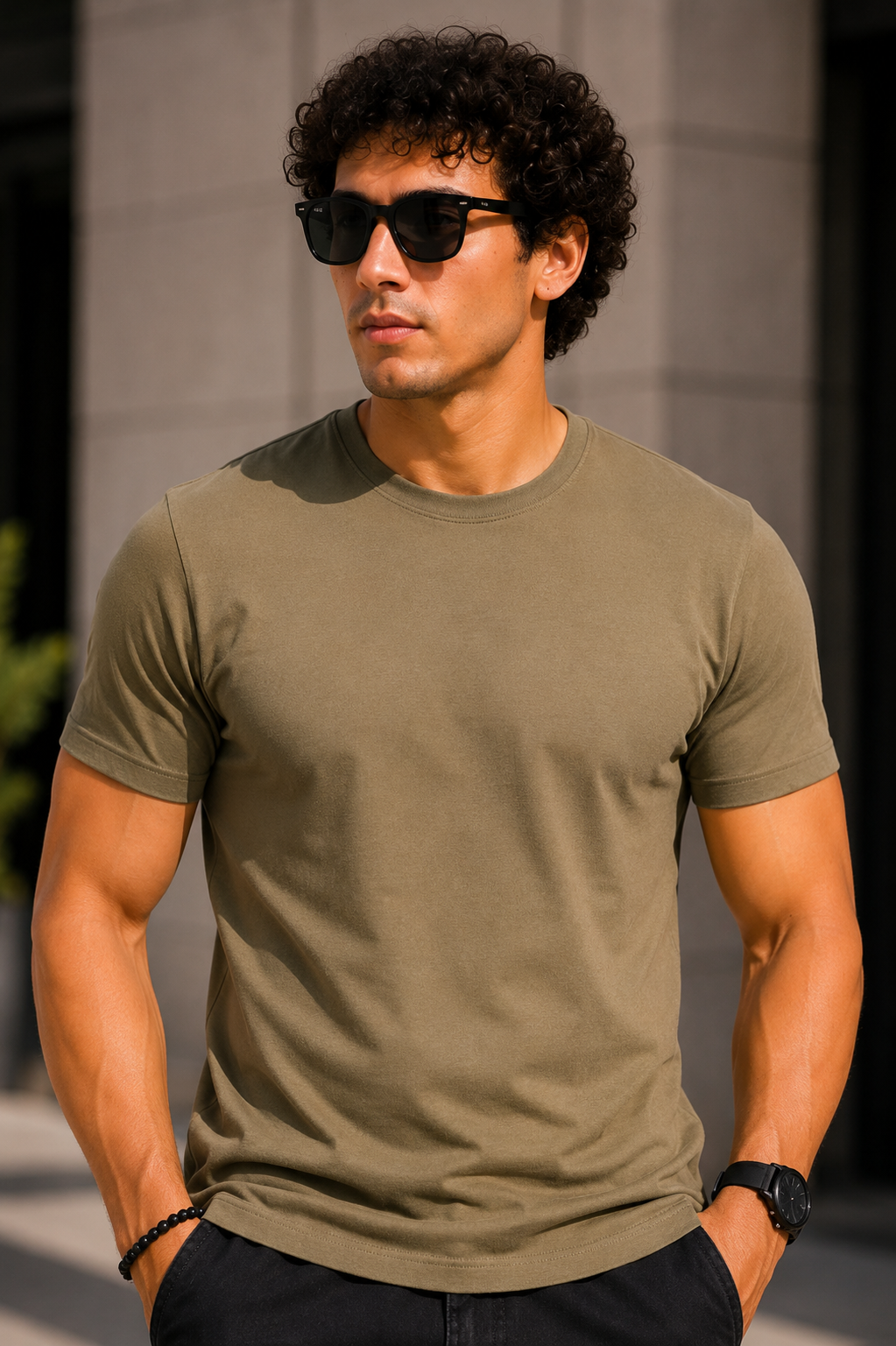 Plain Half Neck T-Shirt for Men Brown