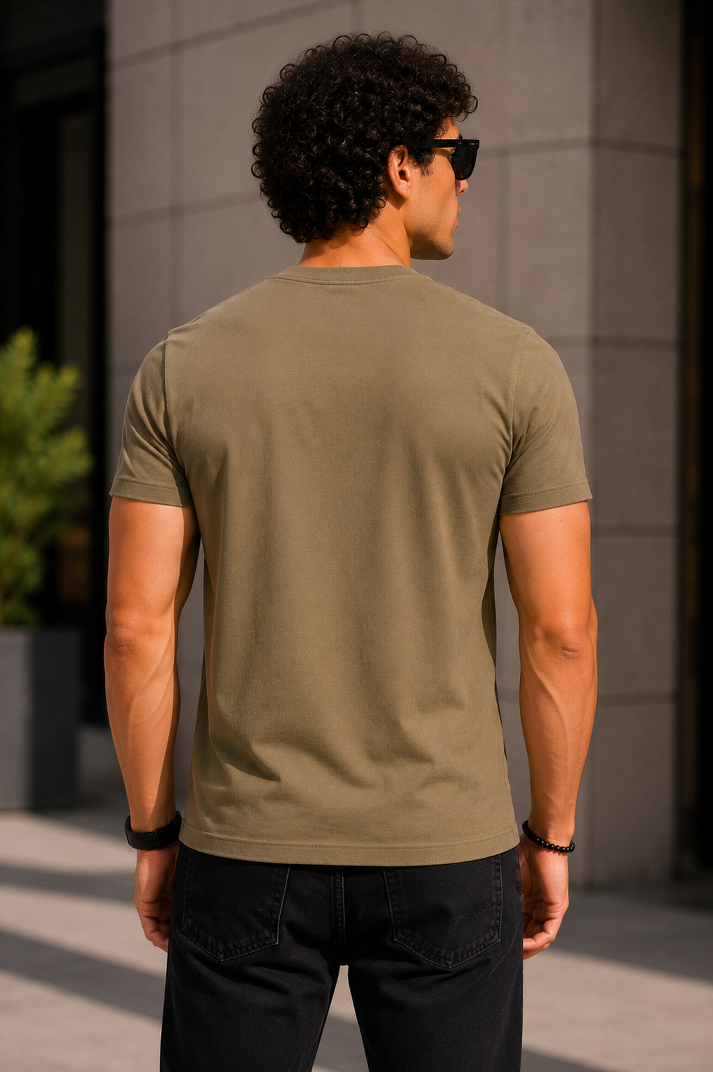 Plain Half Neck T-Shirt for Men Brown