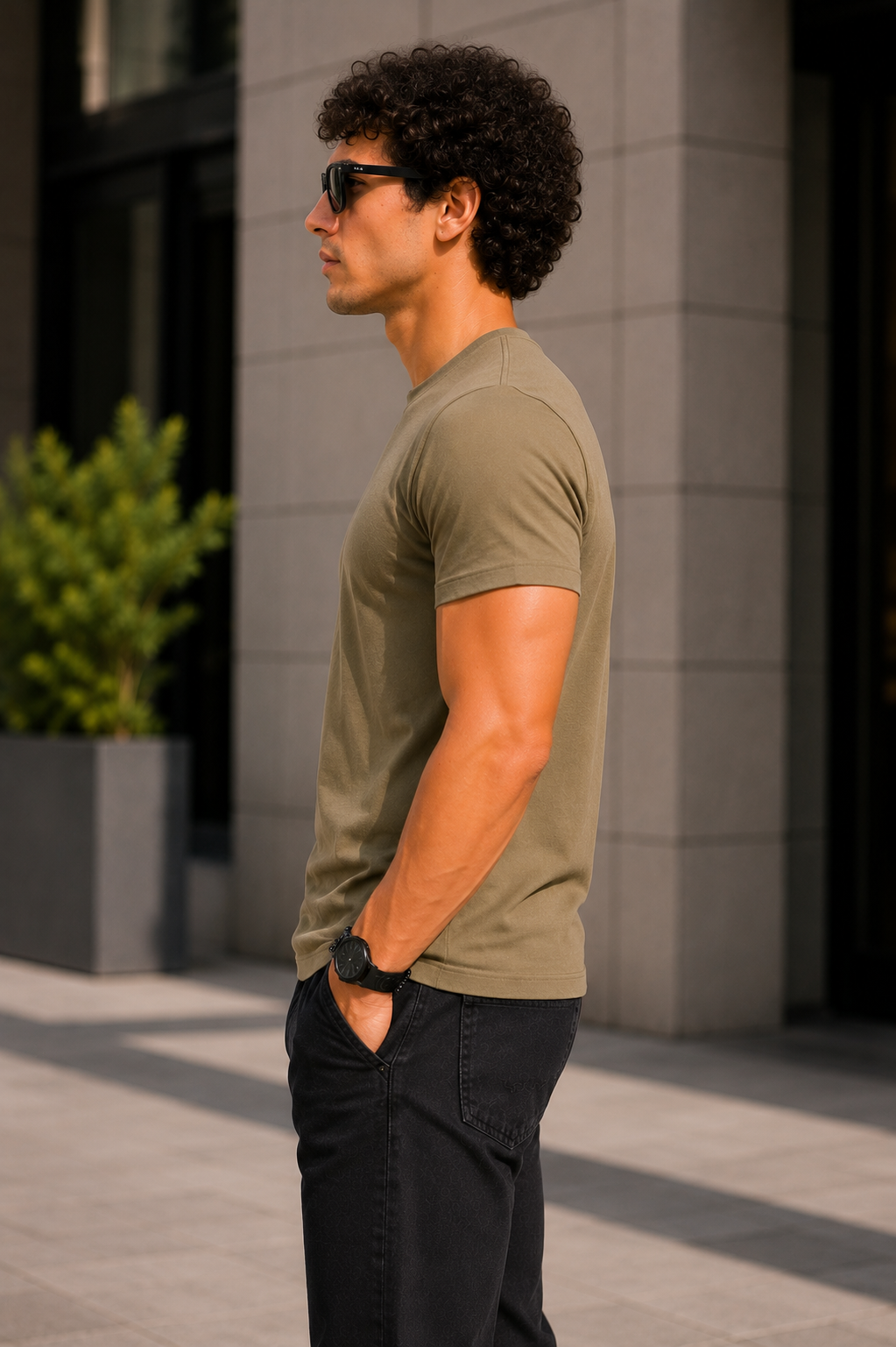 Plain Half Neck T-Shirt for Men Brown