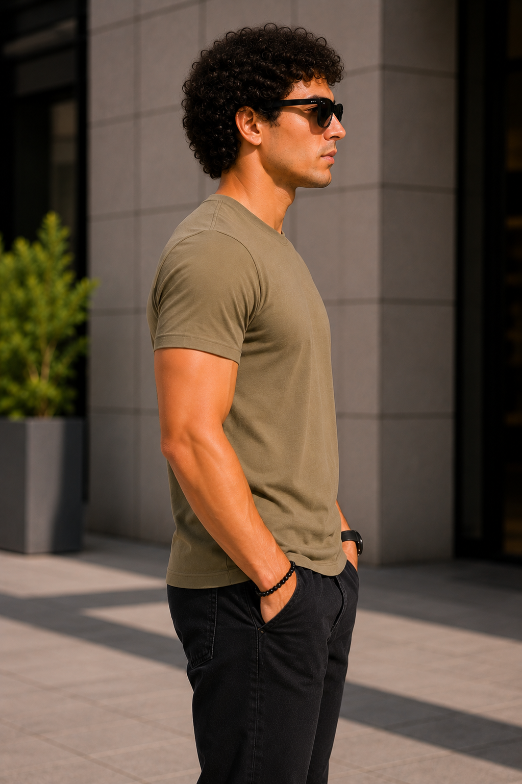 Plain Half Neck T-Shirt for Men Brown